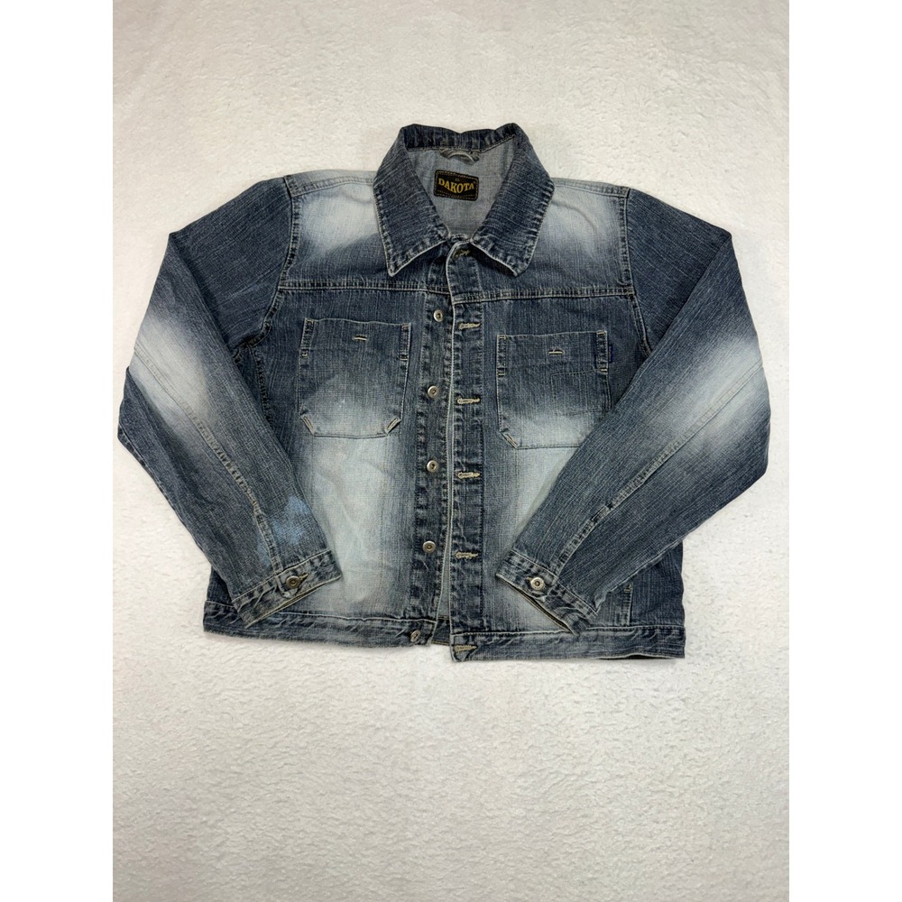 Dakota Denim Trucker Jacket XL Mens Blue Faded Distressed Button Up Jean Coat